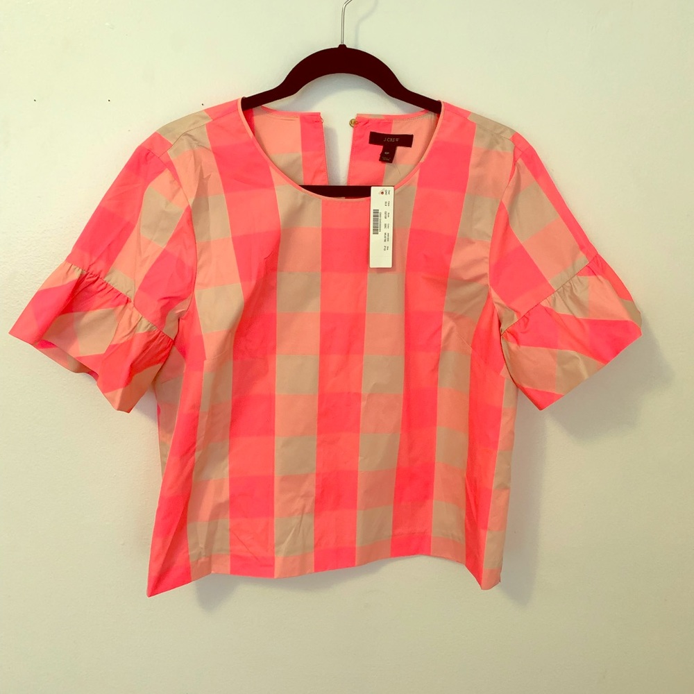 j.crew hot neon pink ruffle sleeve top